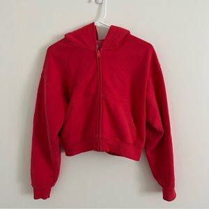 TNA COZY FLEECE RED CROPPED ZIP-UP HOODIE SIZE XS PERFECT CONDITION